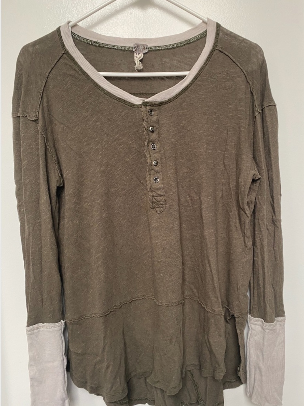 Free People We The Free Olive Green Long Sleeve Henley Top